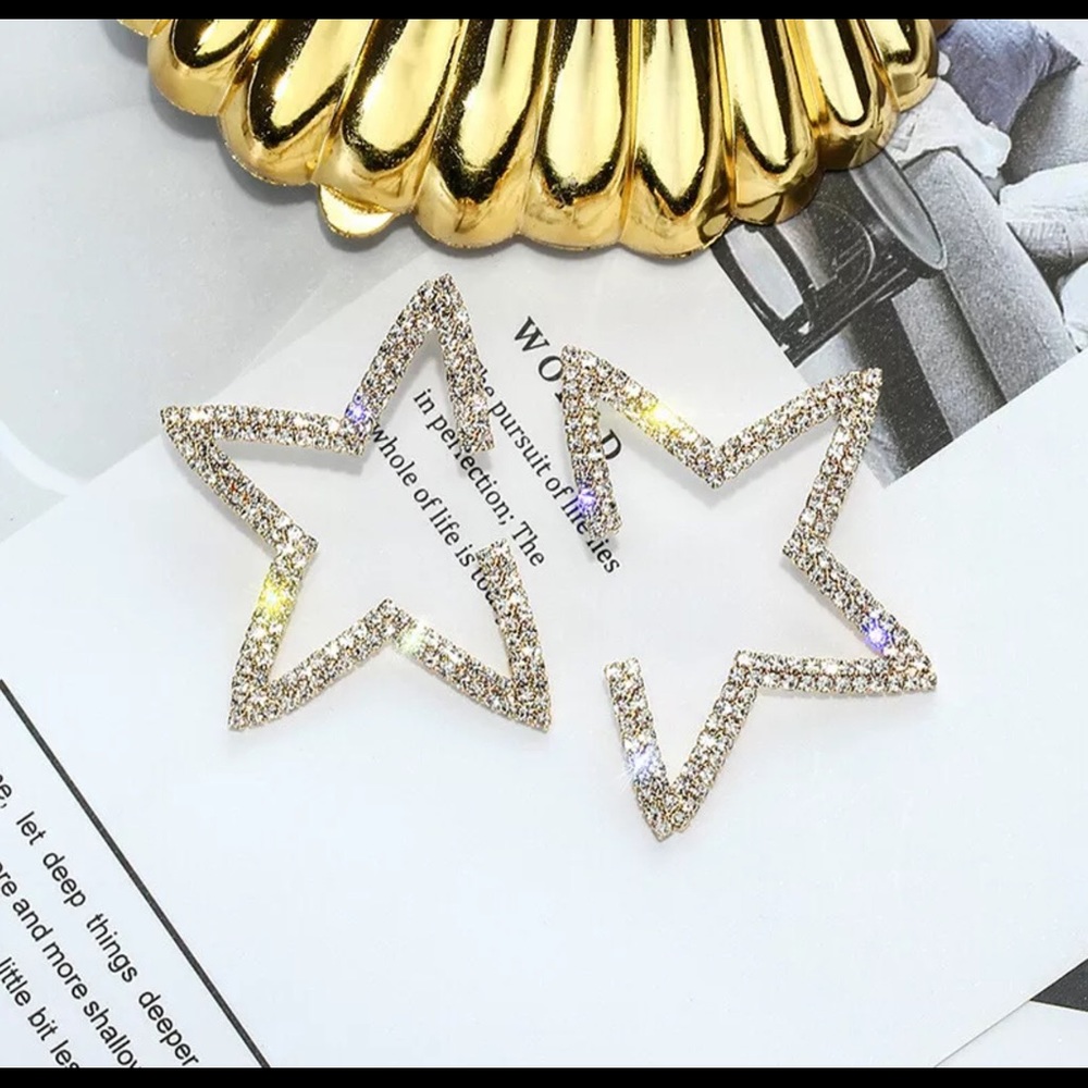 Yellow Gold Plated Star Sapphire Fashion Earrings - Picture 4 of 4